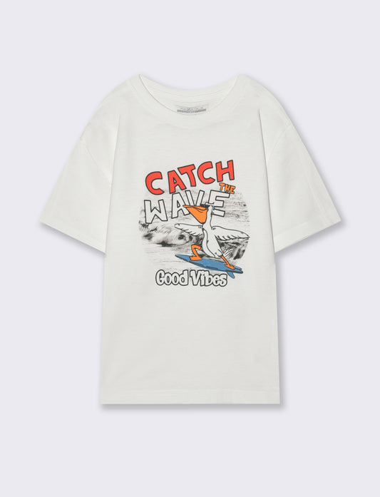 T-shirt fotografica in cotone estivo - Bianco