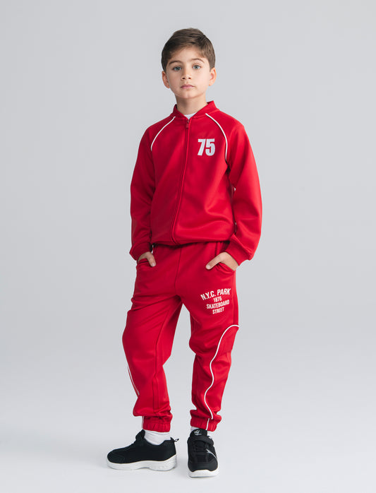 Jogger con stampa frontale - Rosso india