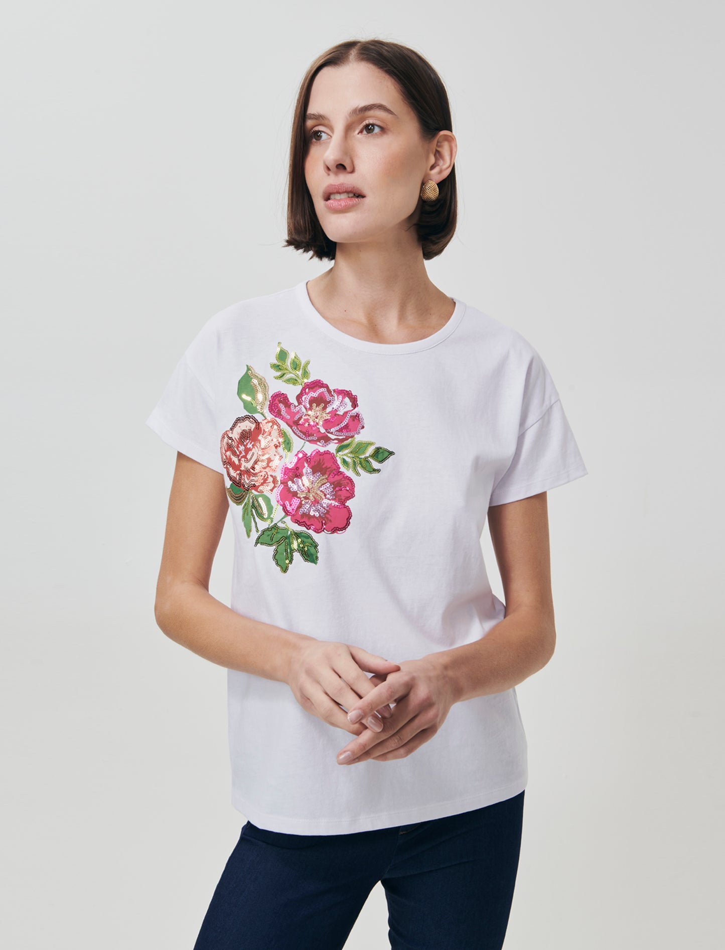 T-Shirt Manica Corta con Stampa e Paillettes - var 1
