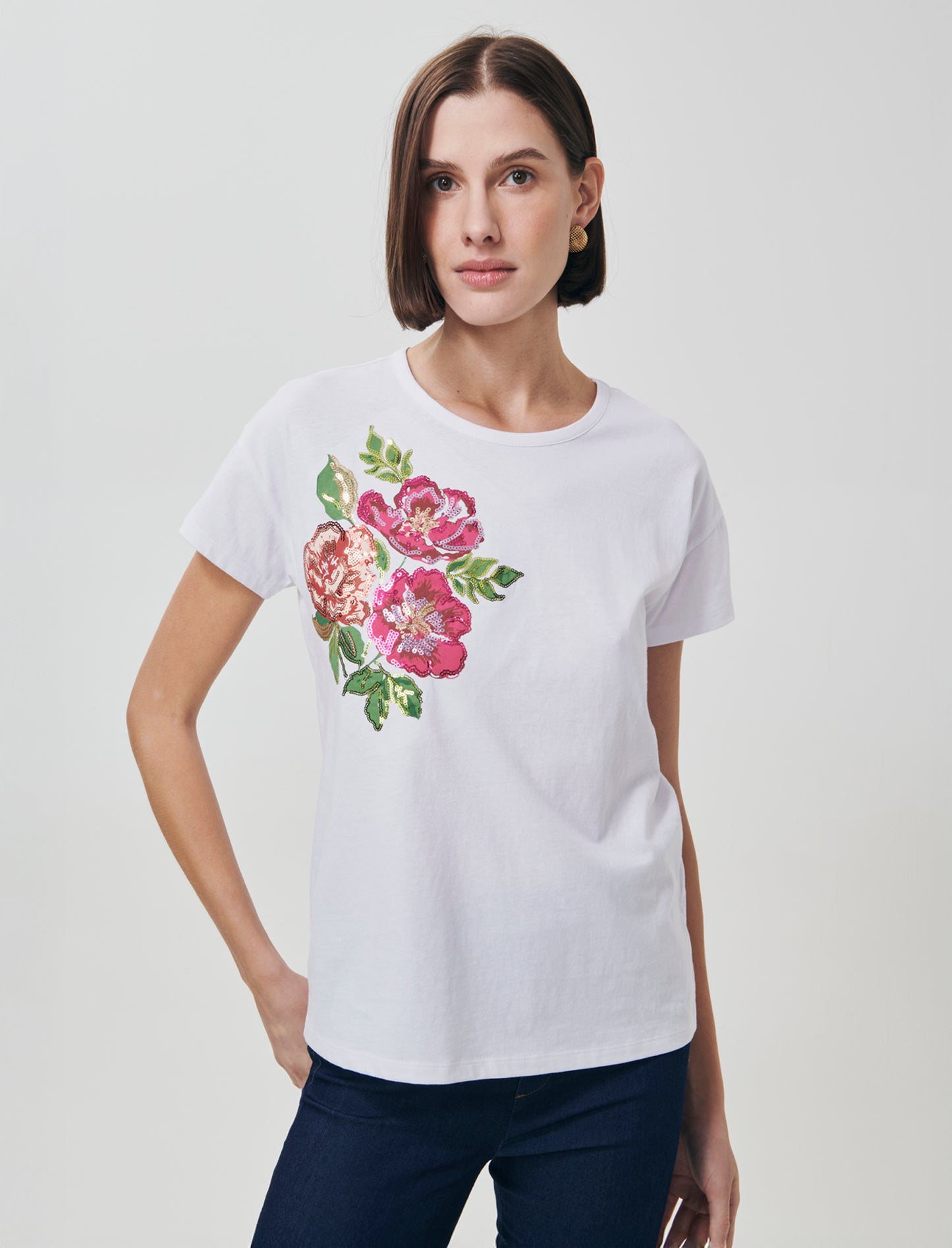 T-Shirt Manica Corta con Stampa e Paillettes - var 1