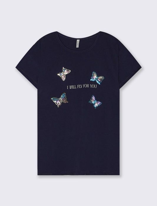 T-Shirt Manica Corta con Stampa e Paillettes - var 2