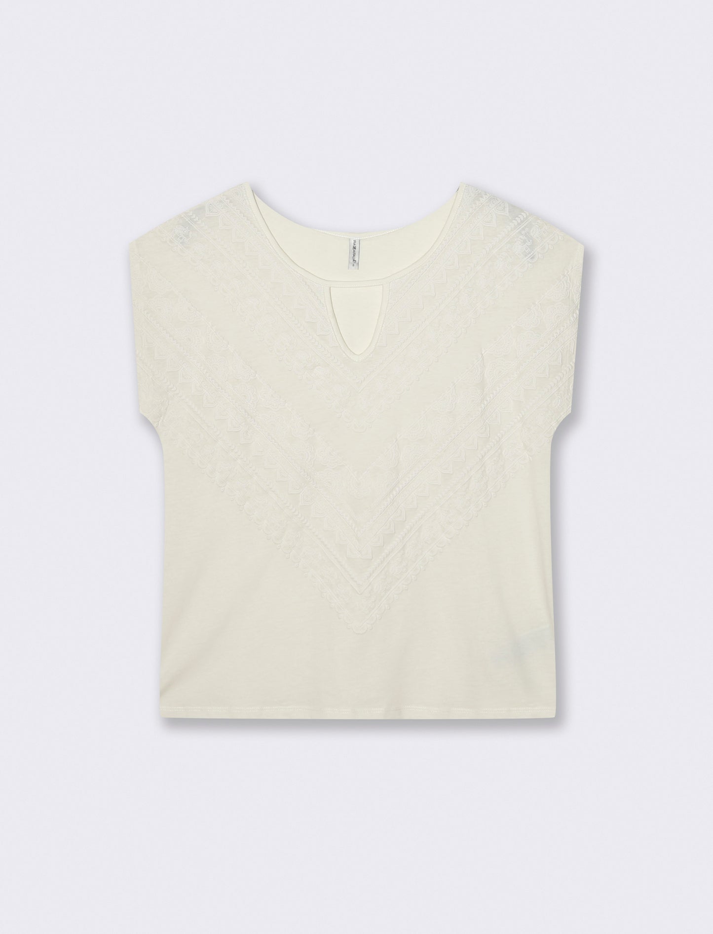 T-Shirt Manica Corta con Apertura al Collo - Avorio