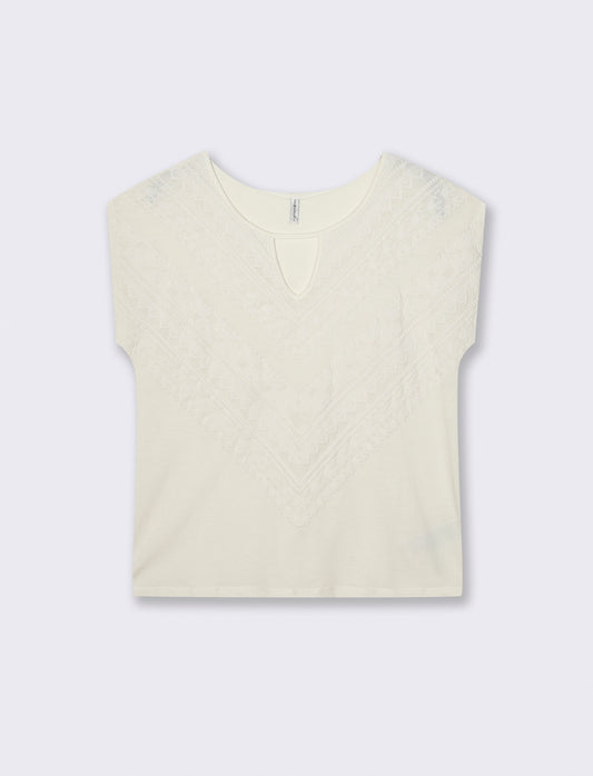T-Shirt Manica Corta con Apertura al Collo - Avorio
