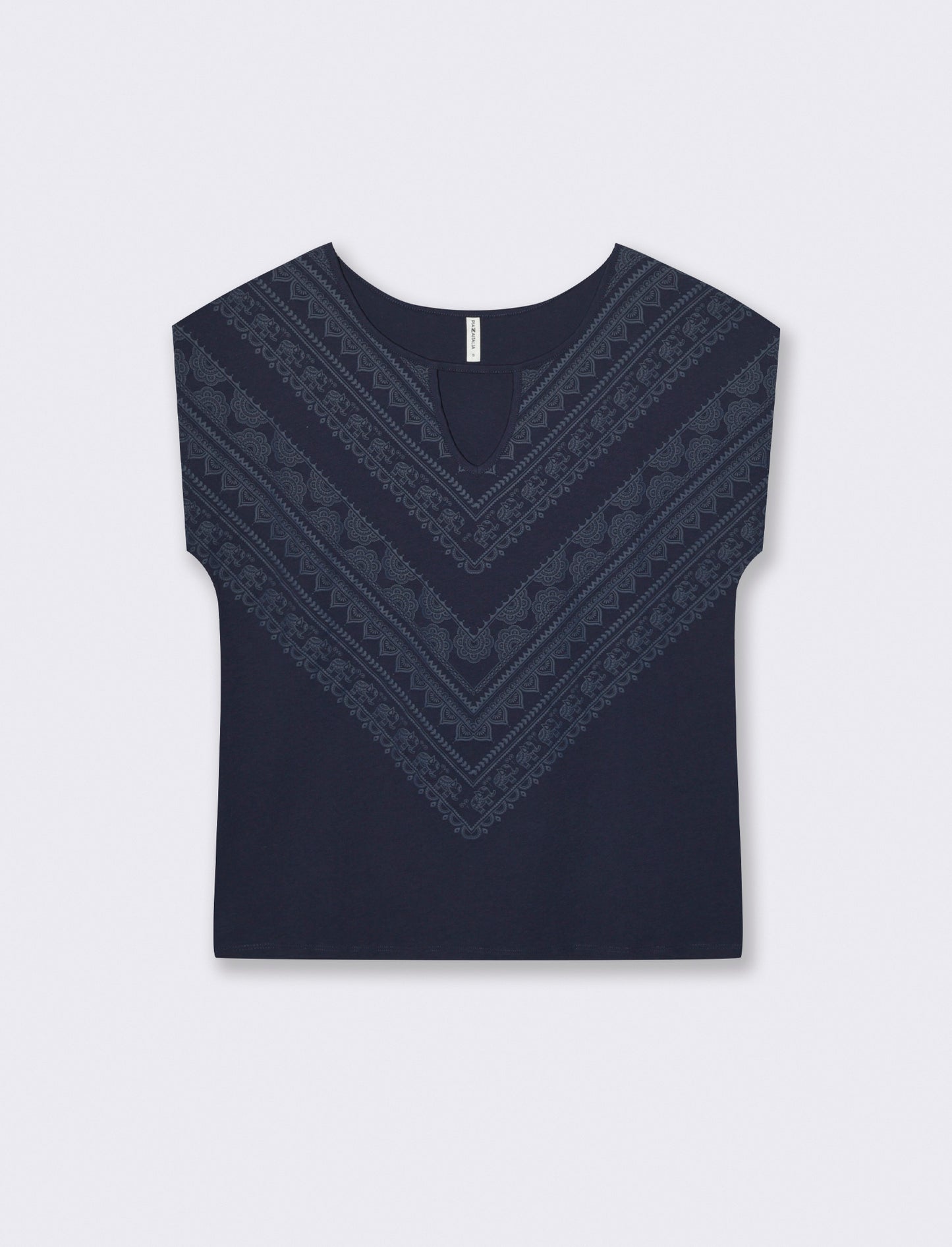 T-Shirt Manica Corta con Apertura al Collo - Blu