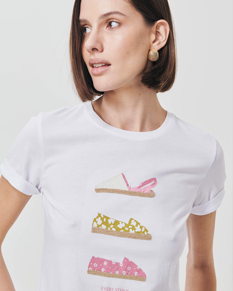 T-Shirt Manica Corta con Stampa - Bianco