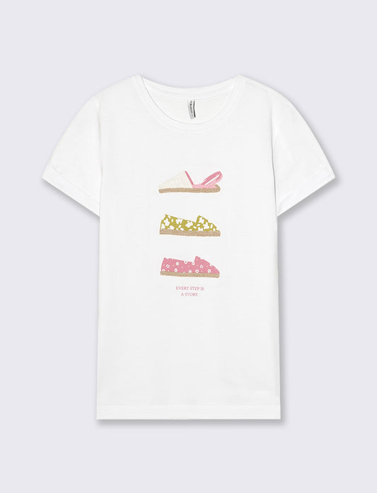 T-Shirt Manica Corta con Stampa - Bianco