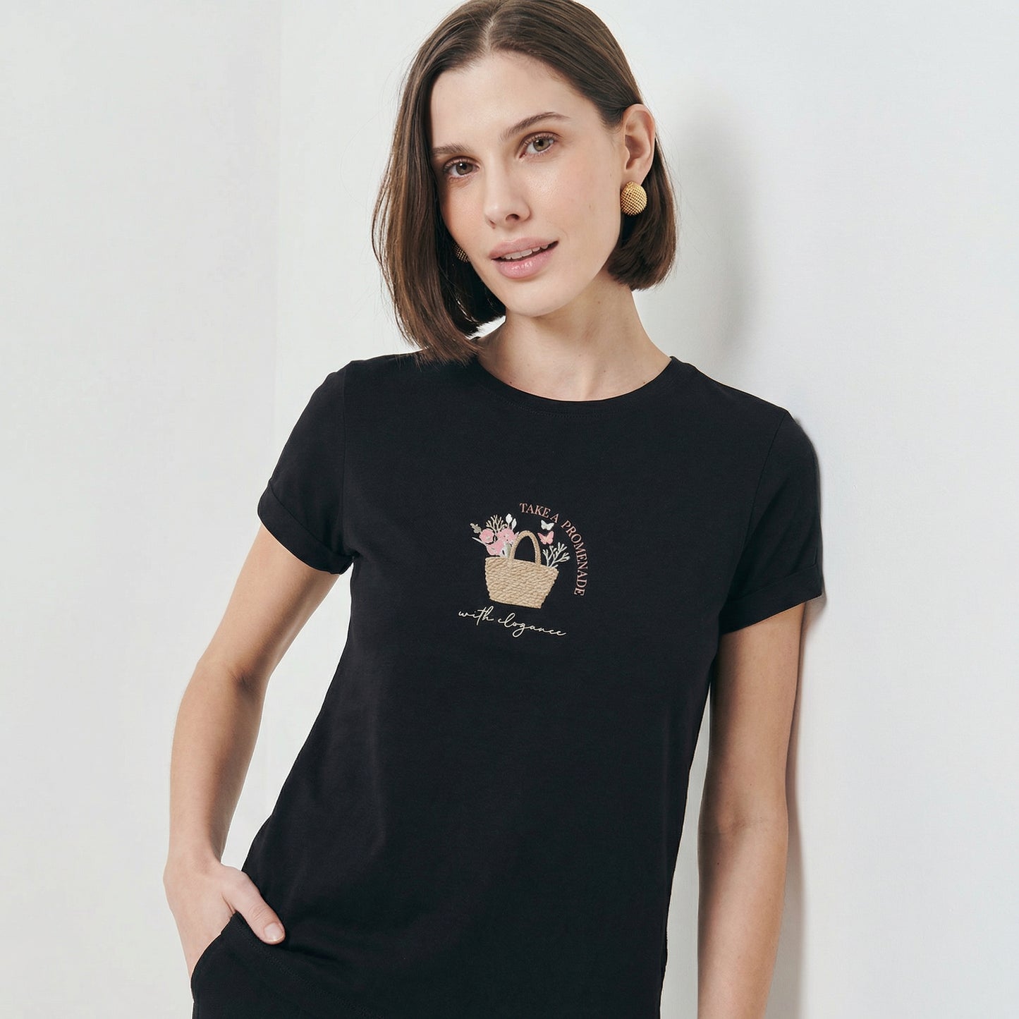 T-Shirt Manica Corta con Stampa - Nero