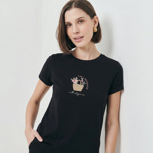 T-Shirt Manica Corta con Stampa - Nero