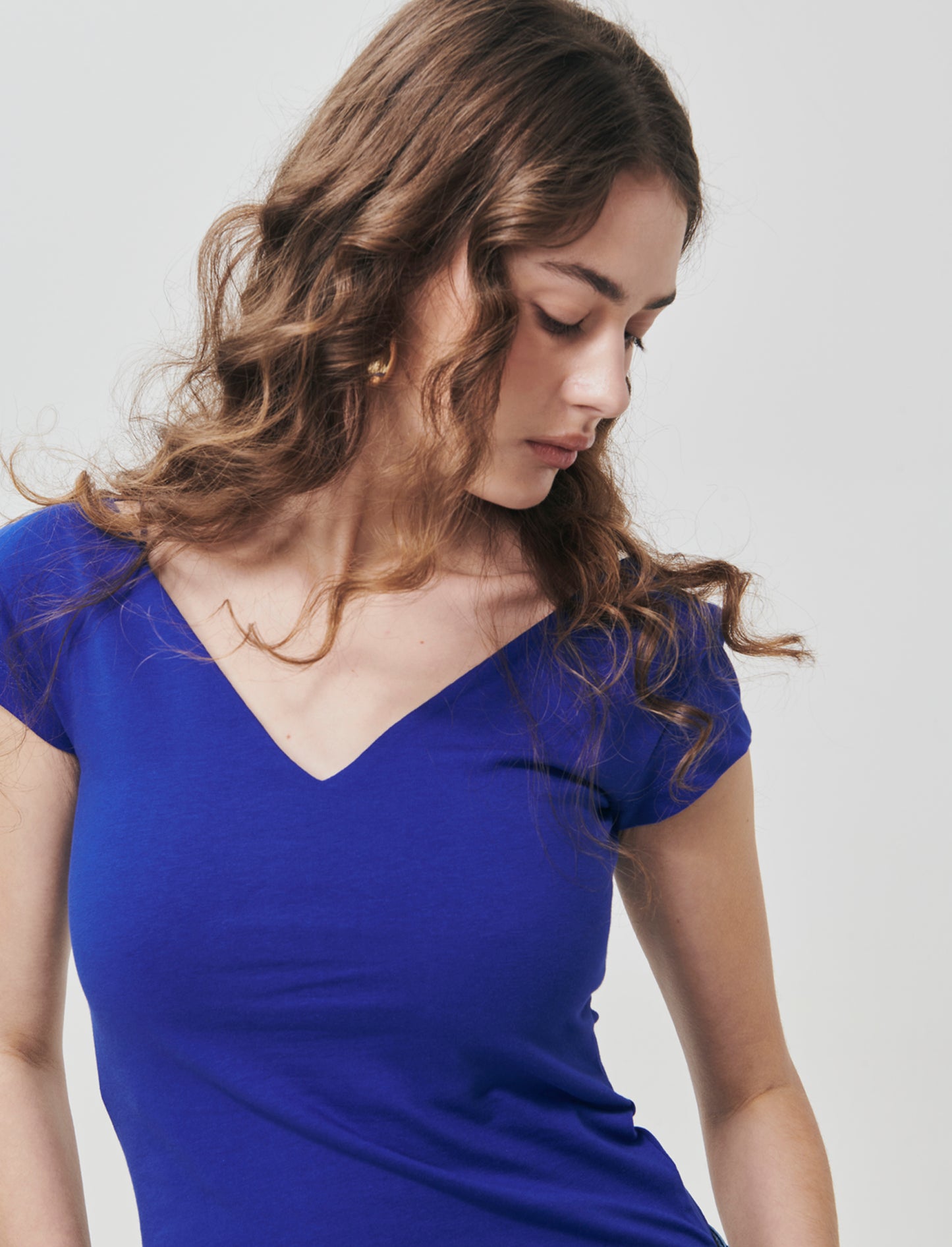 V-Neck Cotton T-Shirt - Blue