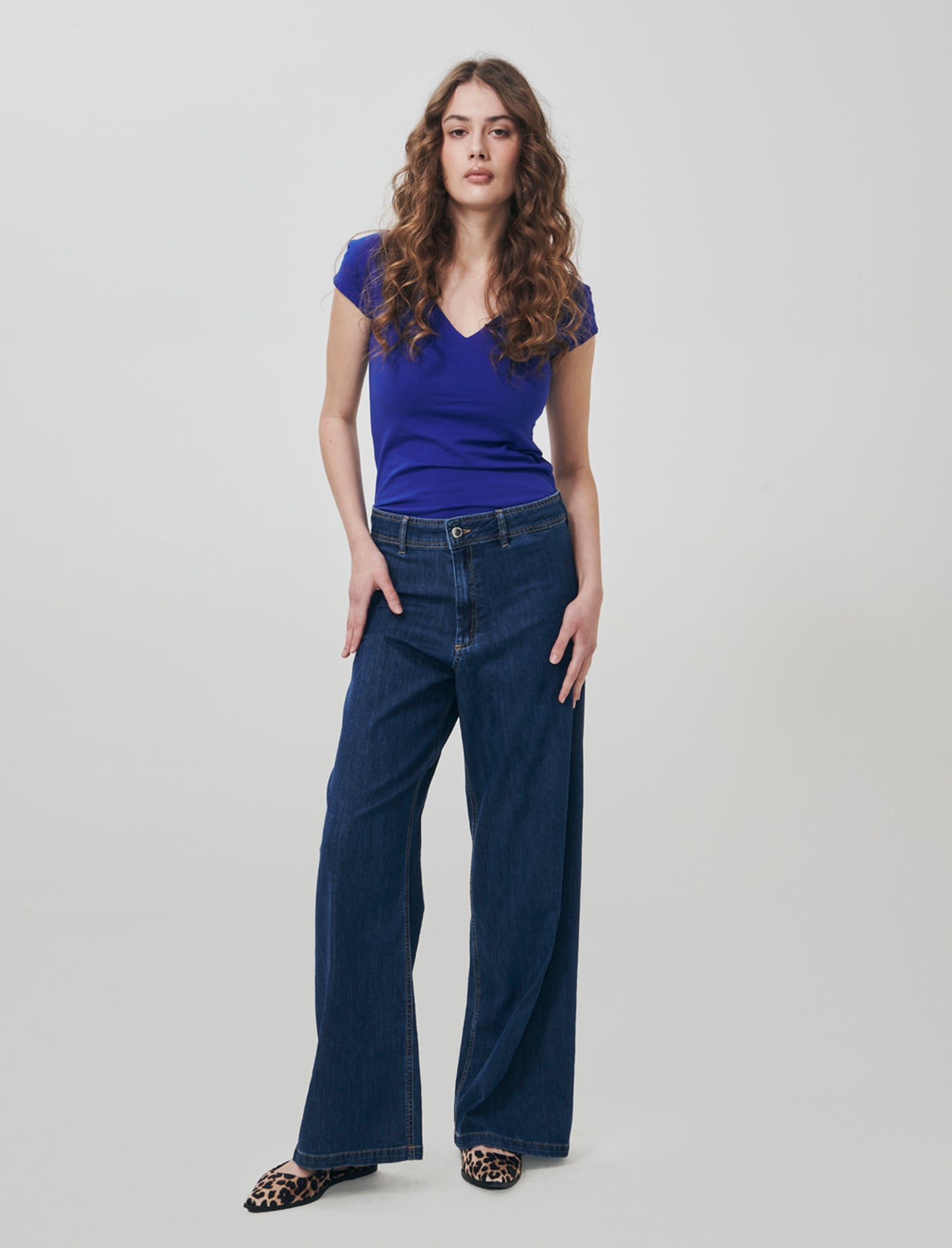 V-Neck Cotton T-Shirt - Blue