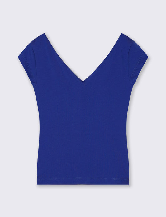 V-Neck Cotton T-Shirt - Blue