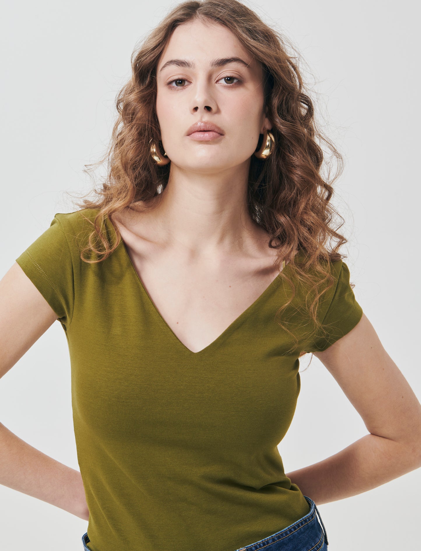 V-Neck Cotton T-Shirt - Green