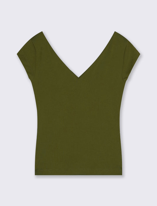 V-Neck Cotton T-Shirt - Green