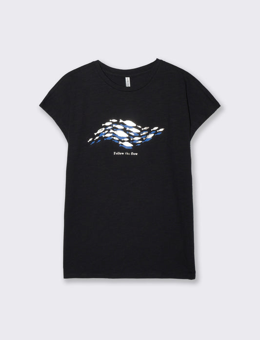 T-shirt manica corta con stampa - Nero