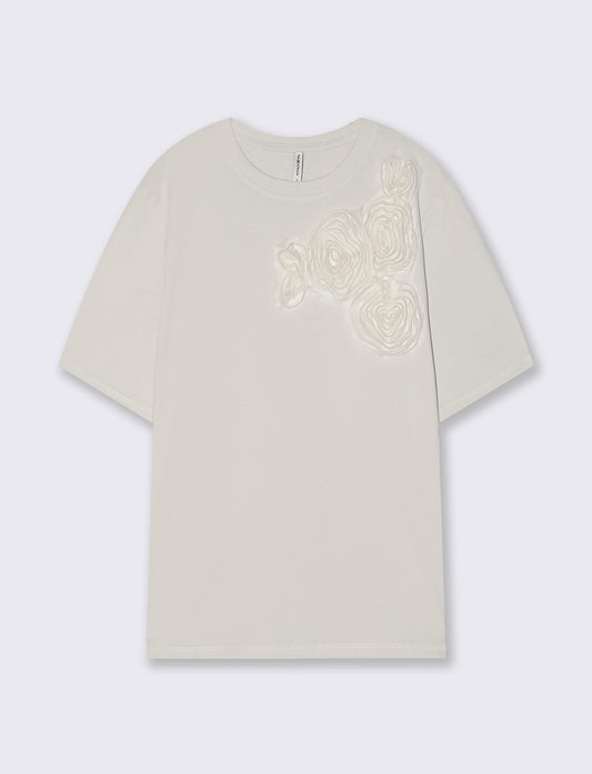 T-Shirt with Applied Flower - Beige