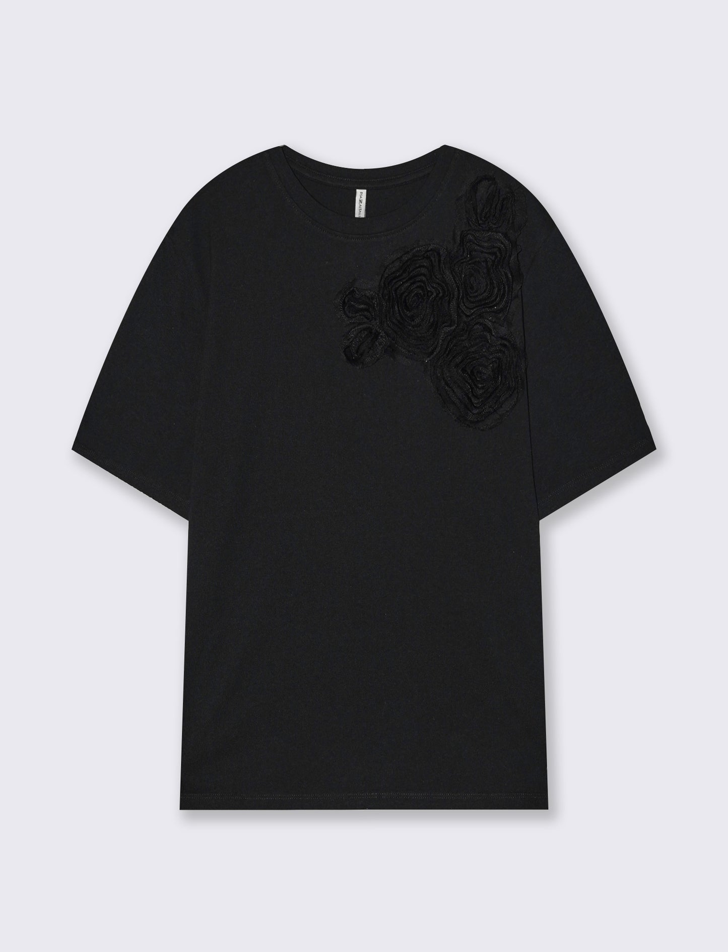 T-Shirt with Applied Flower - Black