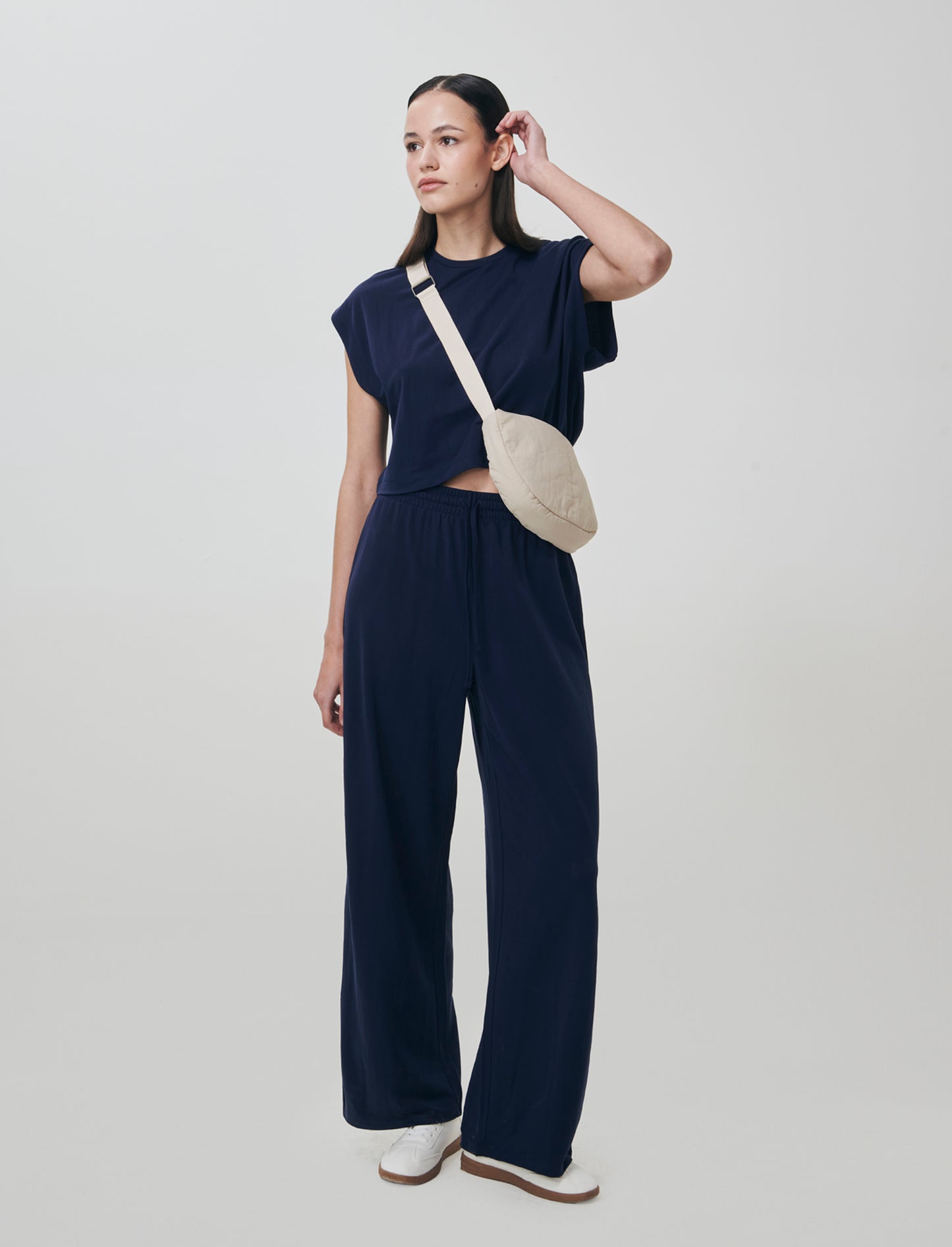 T-Shirt Basica Manica Corta Crop - Blu