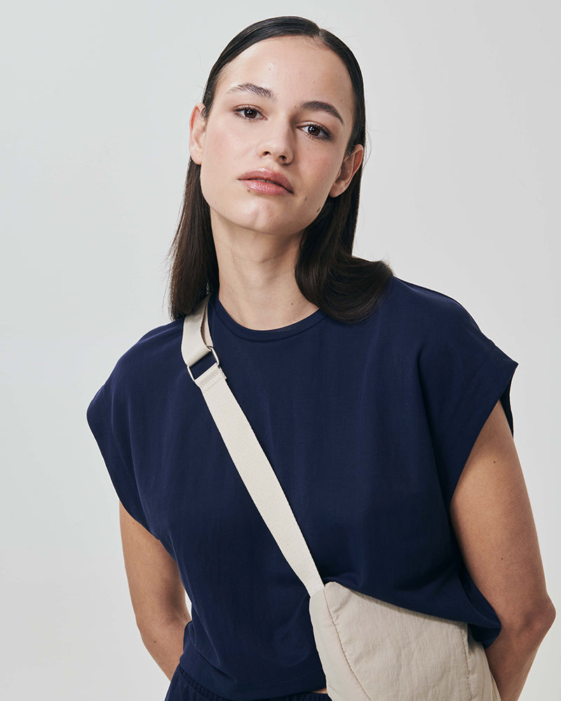 T-Shirt Basica Manica Corta Crop - Blu