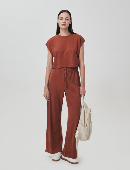 T-Shirt Basica Manica Corta Crop - Cognac