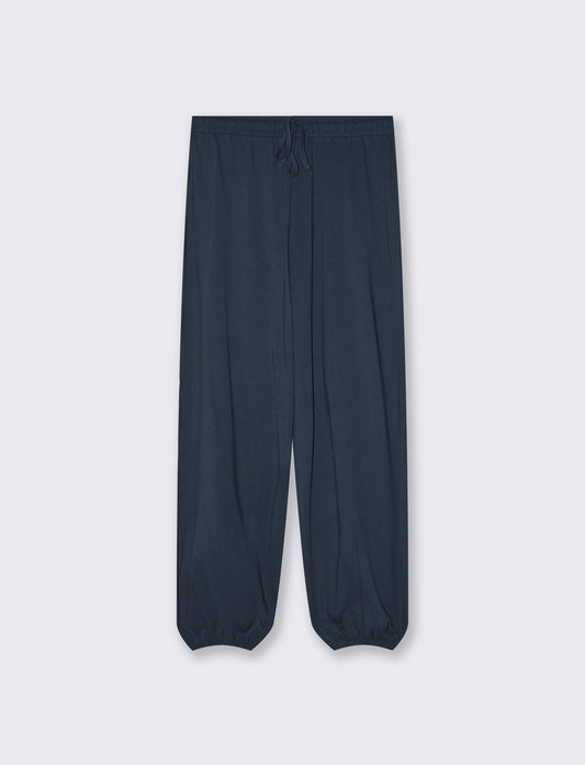 Pantalone in cotone con elastico in vita - Blu