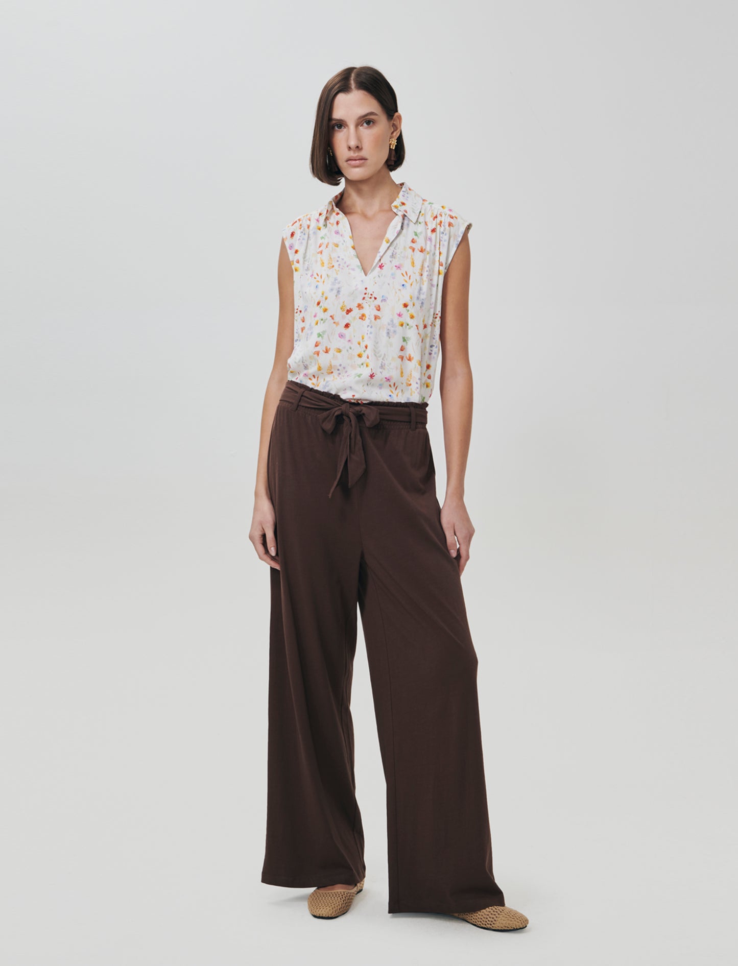 Pantalone con fusciacca e punto smock - Marrone cioccolato