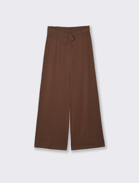 Introducing our stylish women's trousers, designed with a chic tie belt that adds a touch of eleganc - Brown