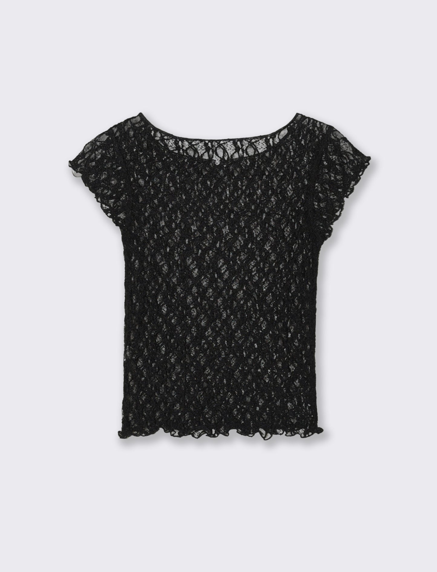 T-shirt in pizzo con scollo a barca - Nero