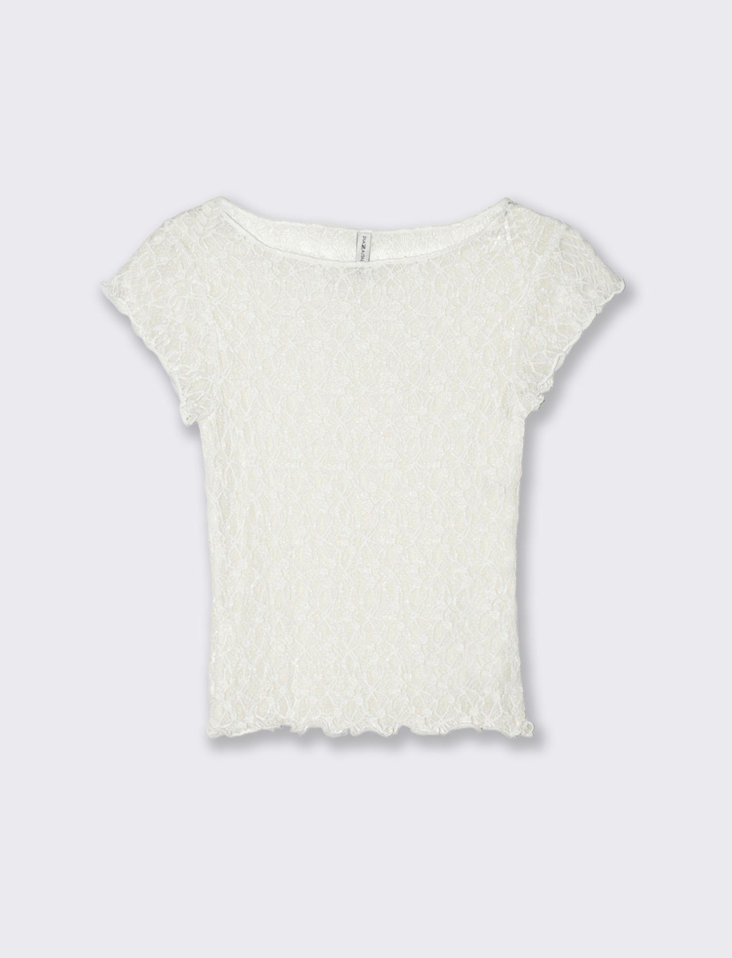 T-shirt in pizzo con scollo a barca - Avorio