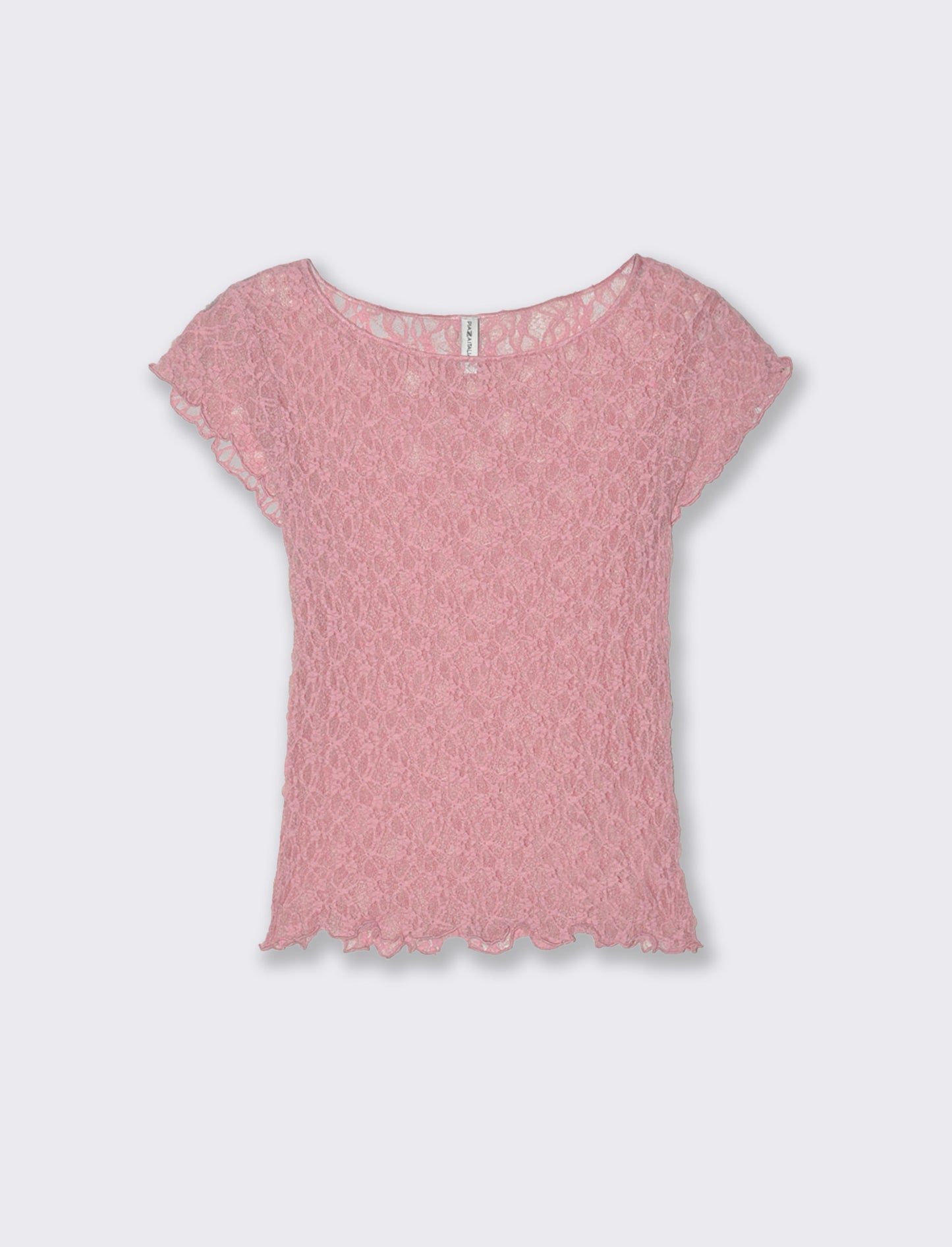 T-shirt in pizzo con scollo a barca - Rosa polvere