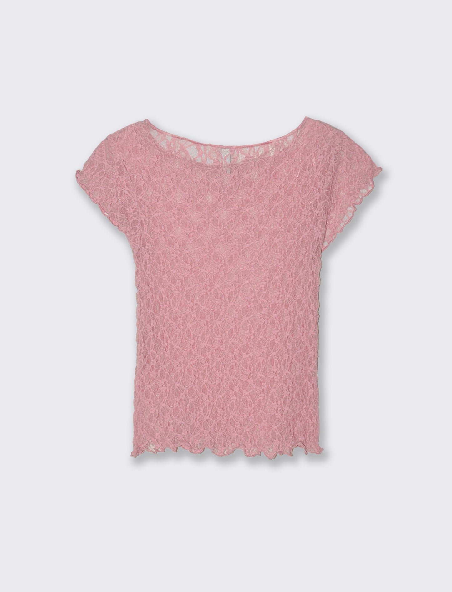 T-shirt in pizzo con scollo a barca - Rosa polvere