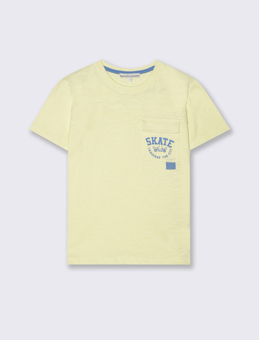 T-shirt mezza manica con tasca e stampa - Giallo