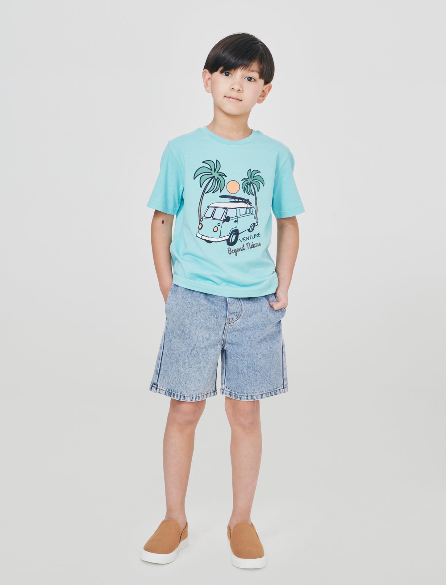 Bermuda in denim con coulisse e lacci - Denim chiaro