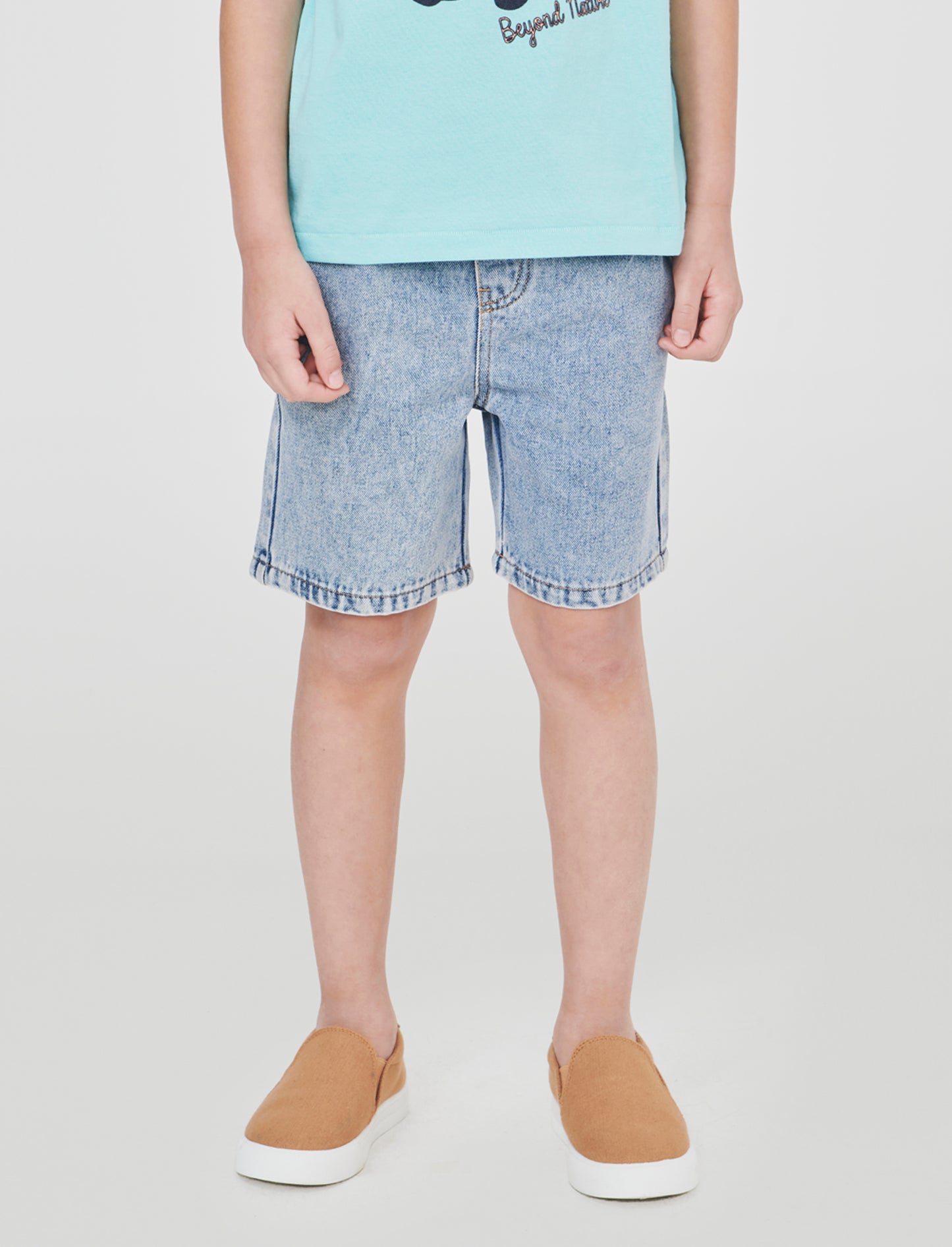 Bermuda in denim con coulisse e lacci - Denim chiaro