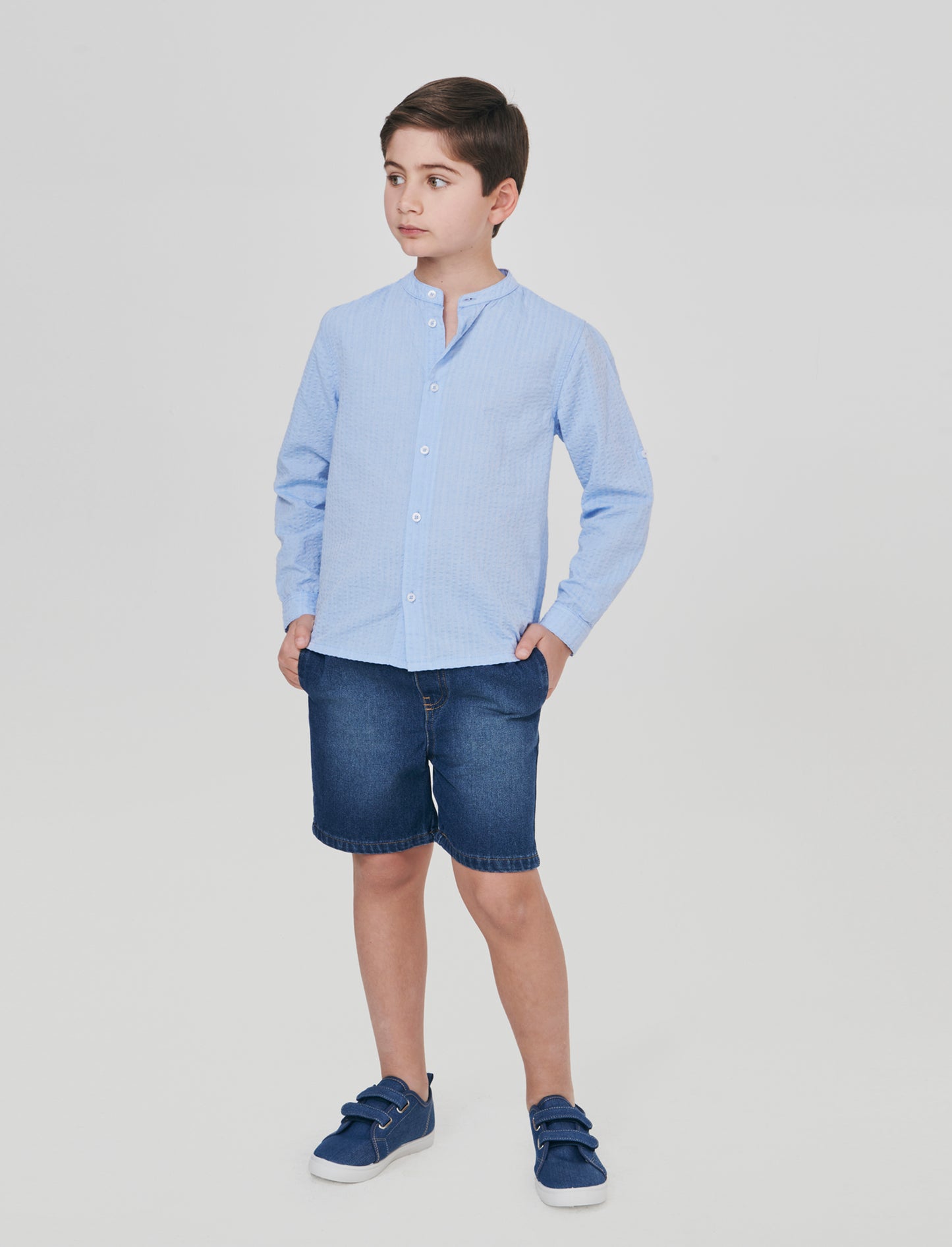 Bermuda in denim con coulisse e lacci - Denim