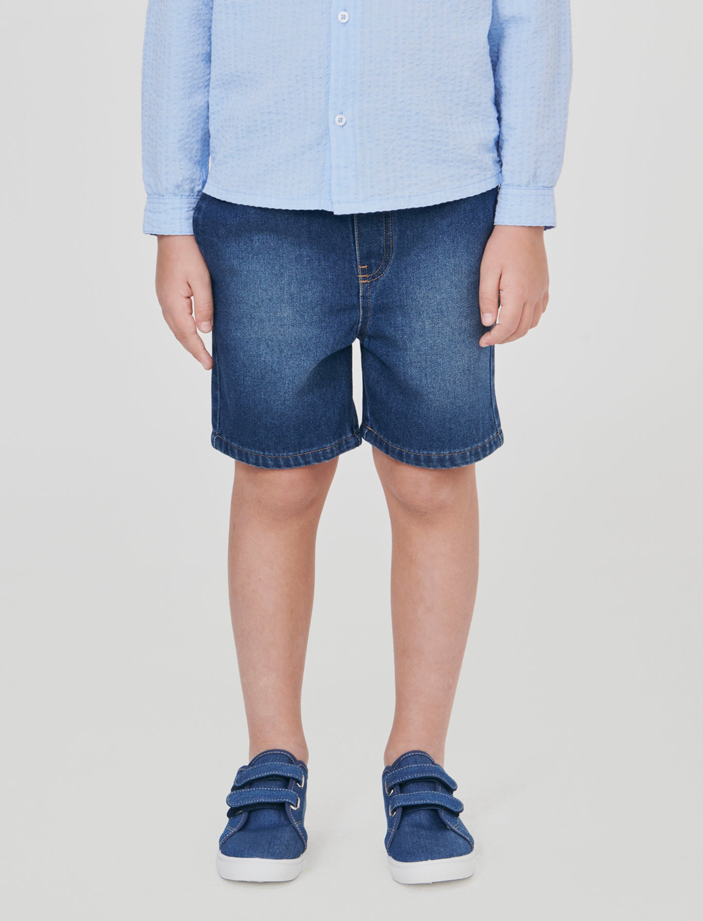 Bermuda in denim con coulisse e lacci - Denim