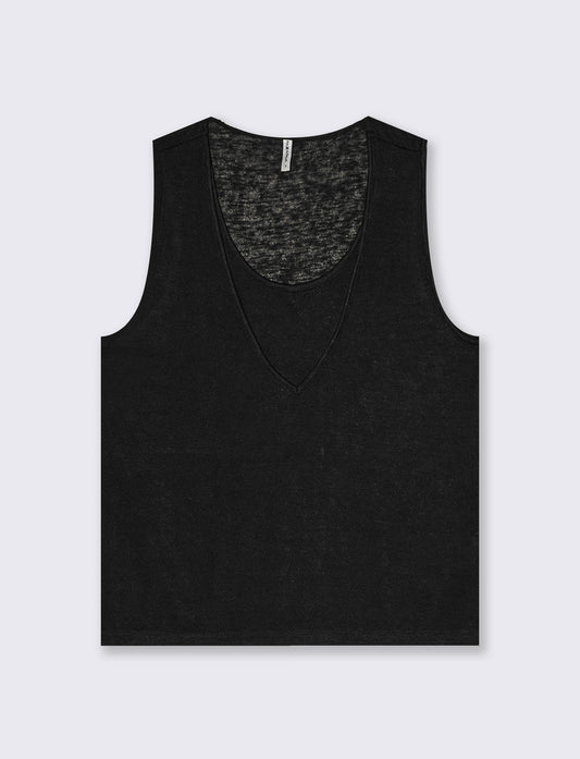 Top Scollo a V con Inserto Svasato - Nero