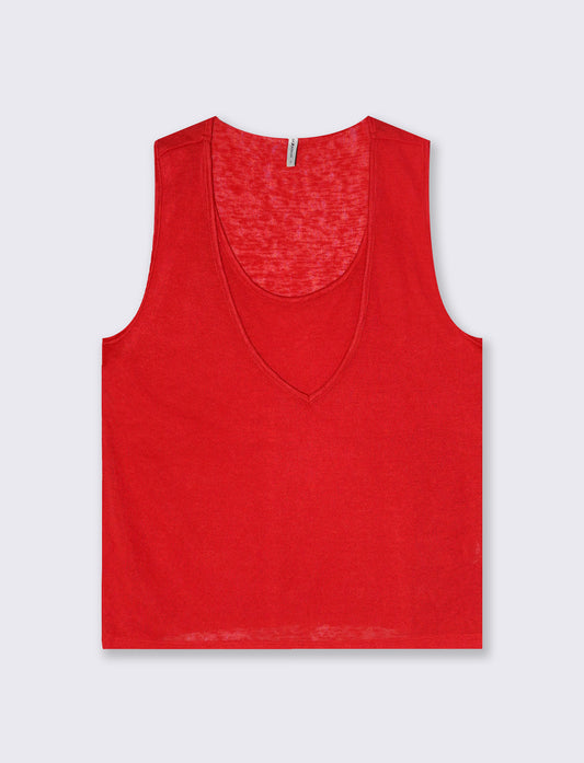 Top Scollo a V con Inserto Svasato - Corallo