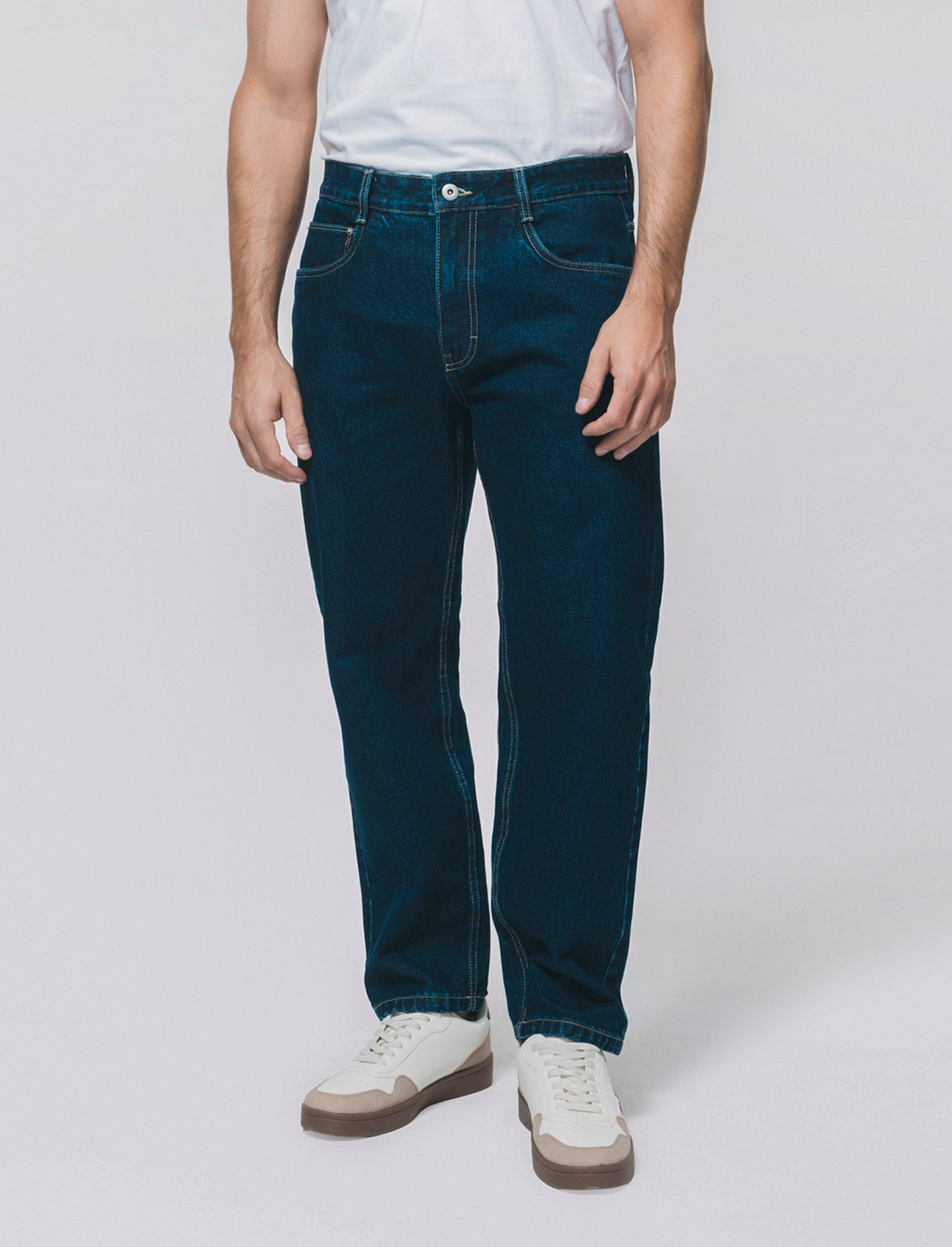 Dark blue straight fit distressed jeans - Blue