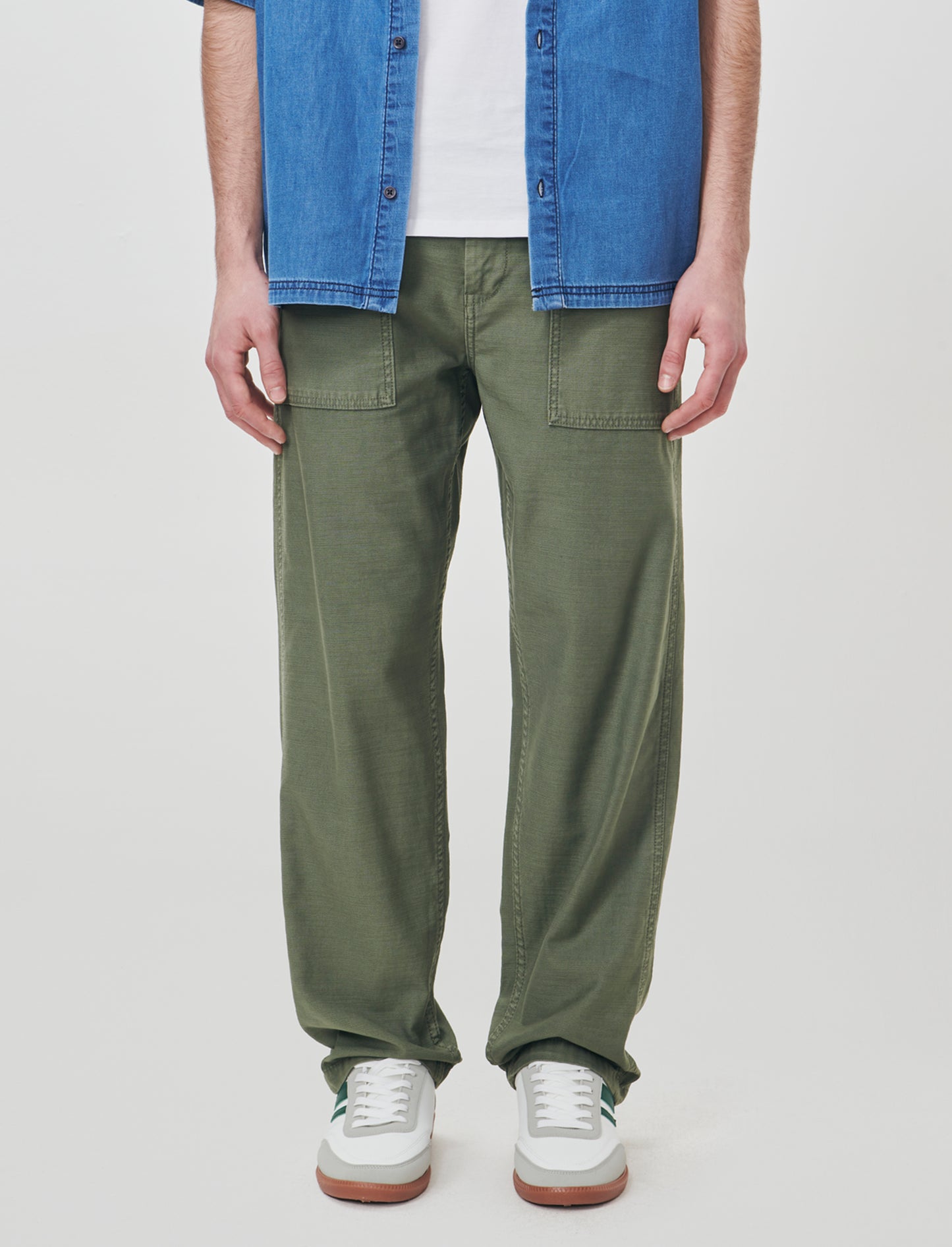 Regular fit twill slub trousers with pockets - Green