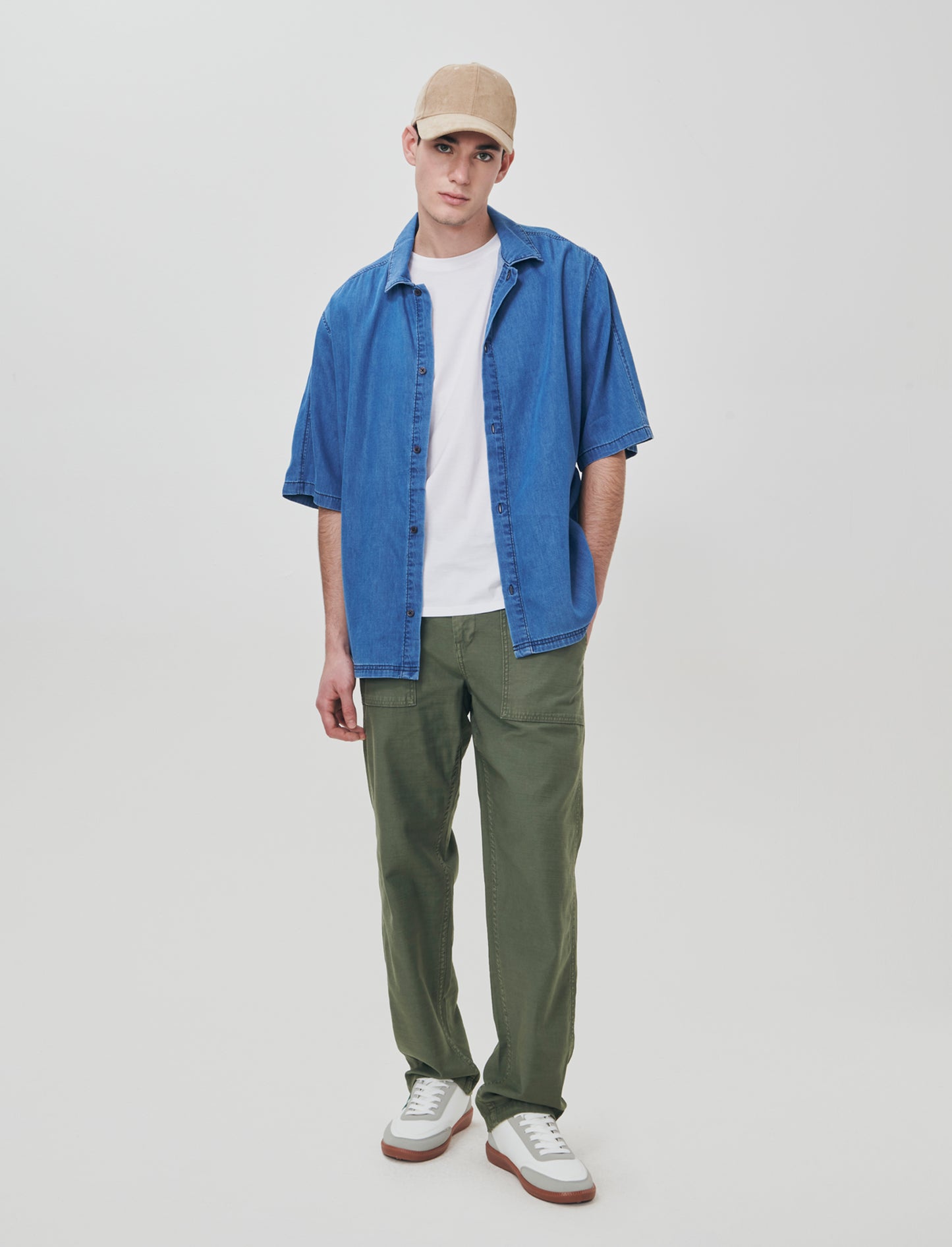Regular fit twill slub trousers with pockets - Green