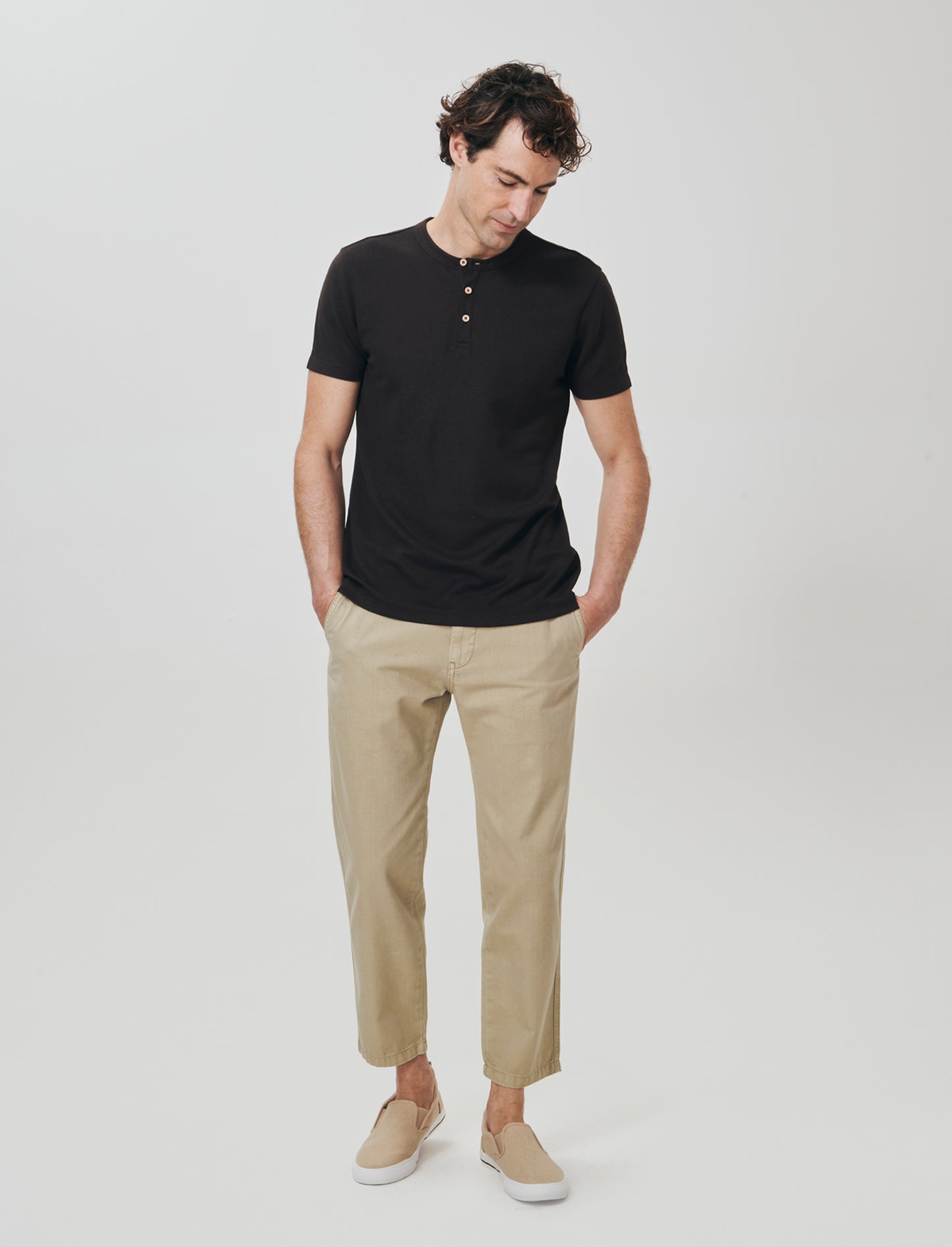 Pantalone Canvas Straight Fit Effetto Slavato - Beige