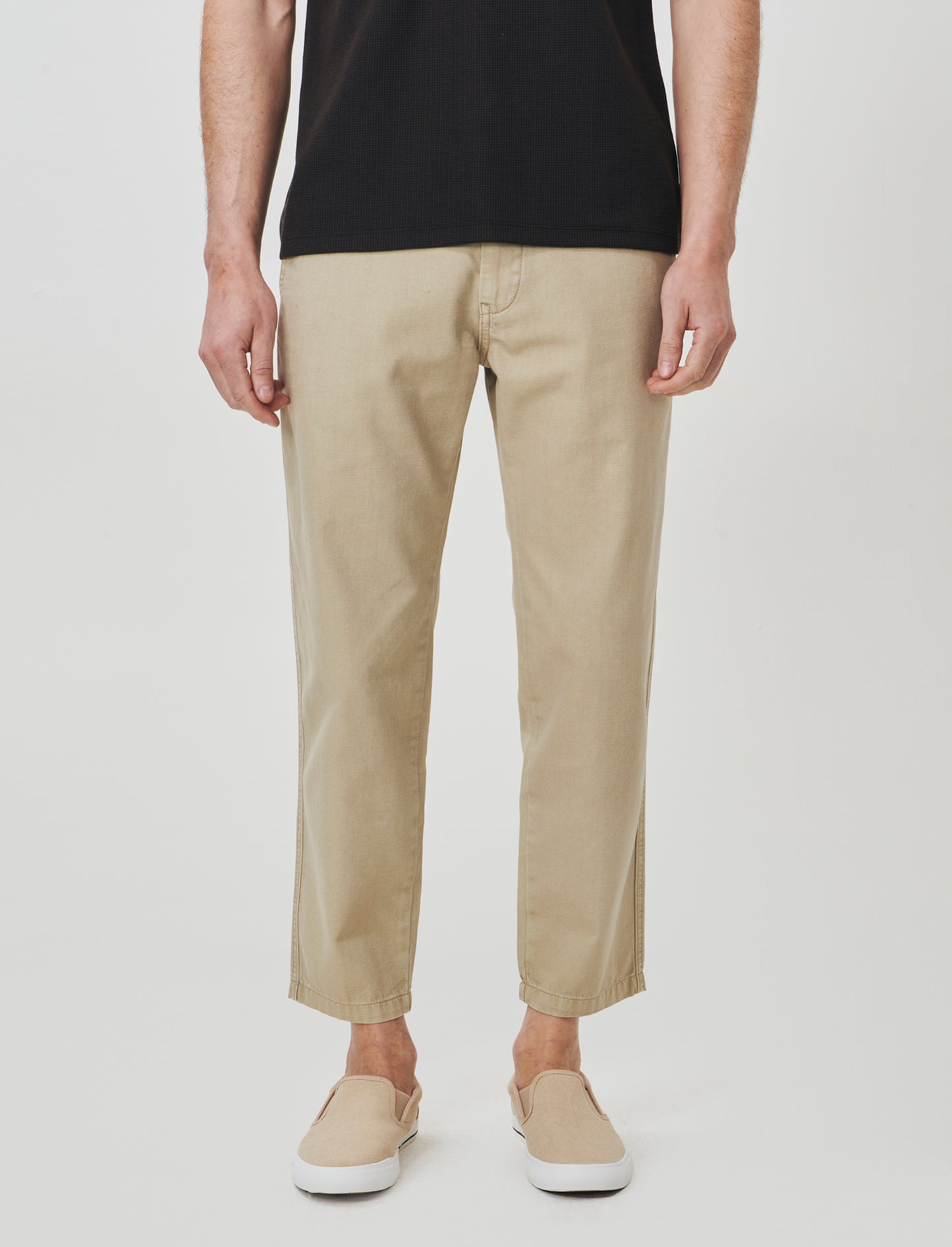 Pantalone Canvas Straight Fit Effetto Slavato - Beige