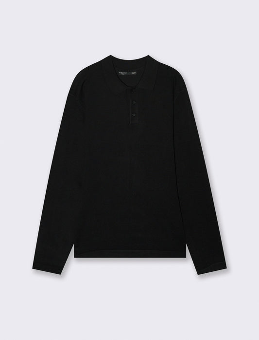 Maglia Polo con Colletto e Maniche Lunghe - Nero
