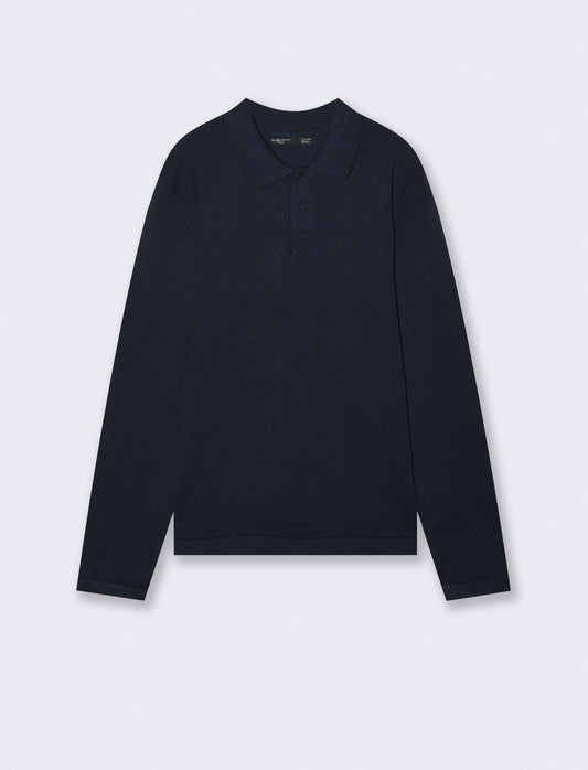 Maglia Polo con Colletto e Maniche Lunghe - Blu