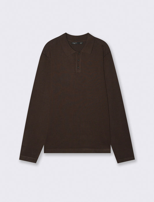Maglia Polo con Colletto e Maniche Lunghe - Moro
