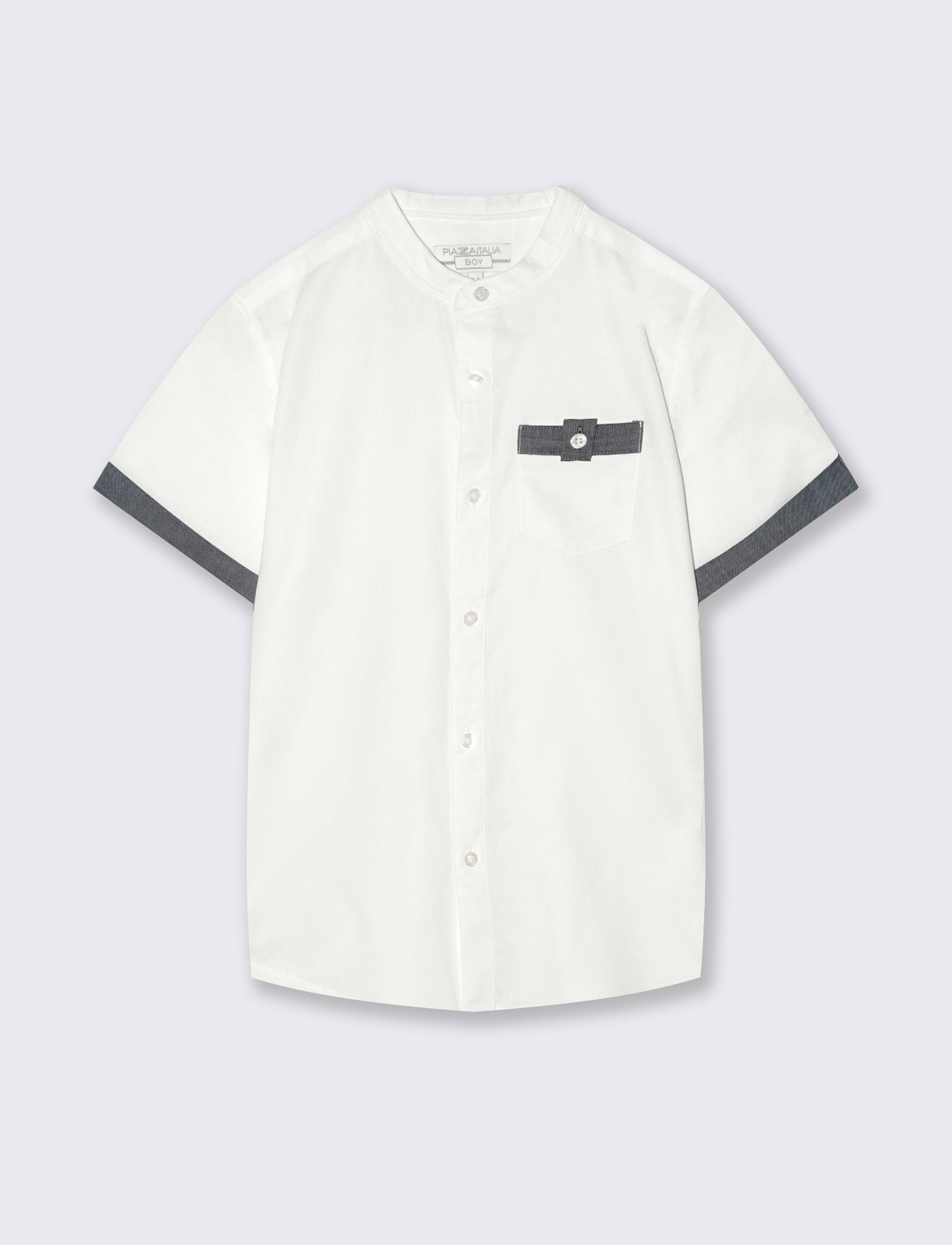 Camicia coreana mezza manica in cotone - Bianco