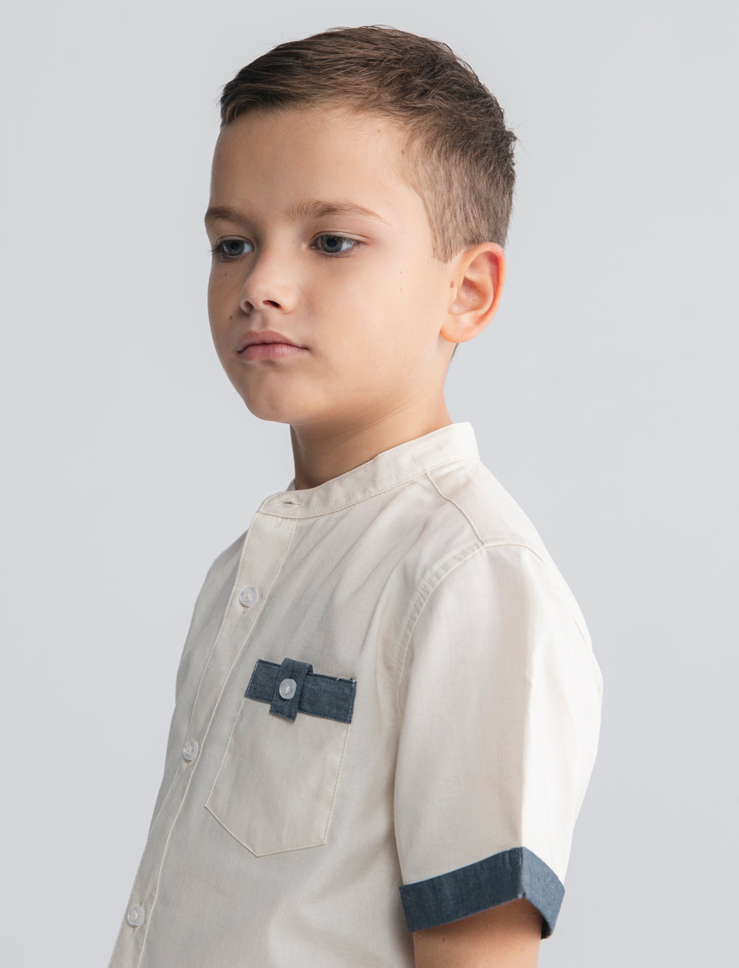 Korean half sleeve cotton shirt - Beige