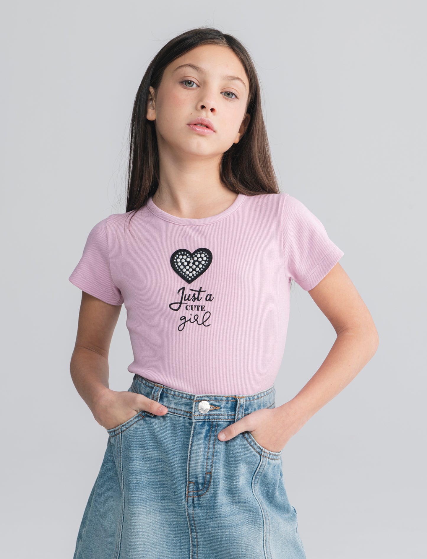 T-shirt mezza manica in costina bambina - Rosa