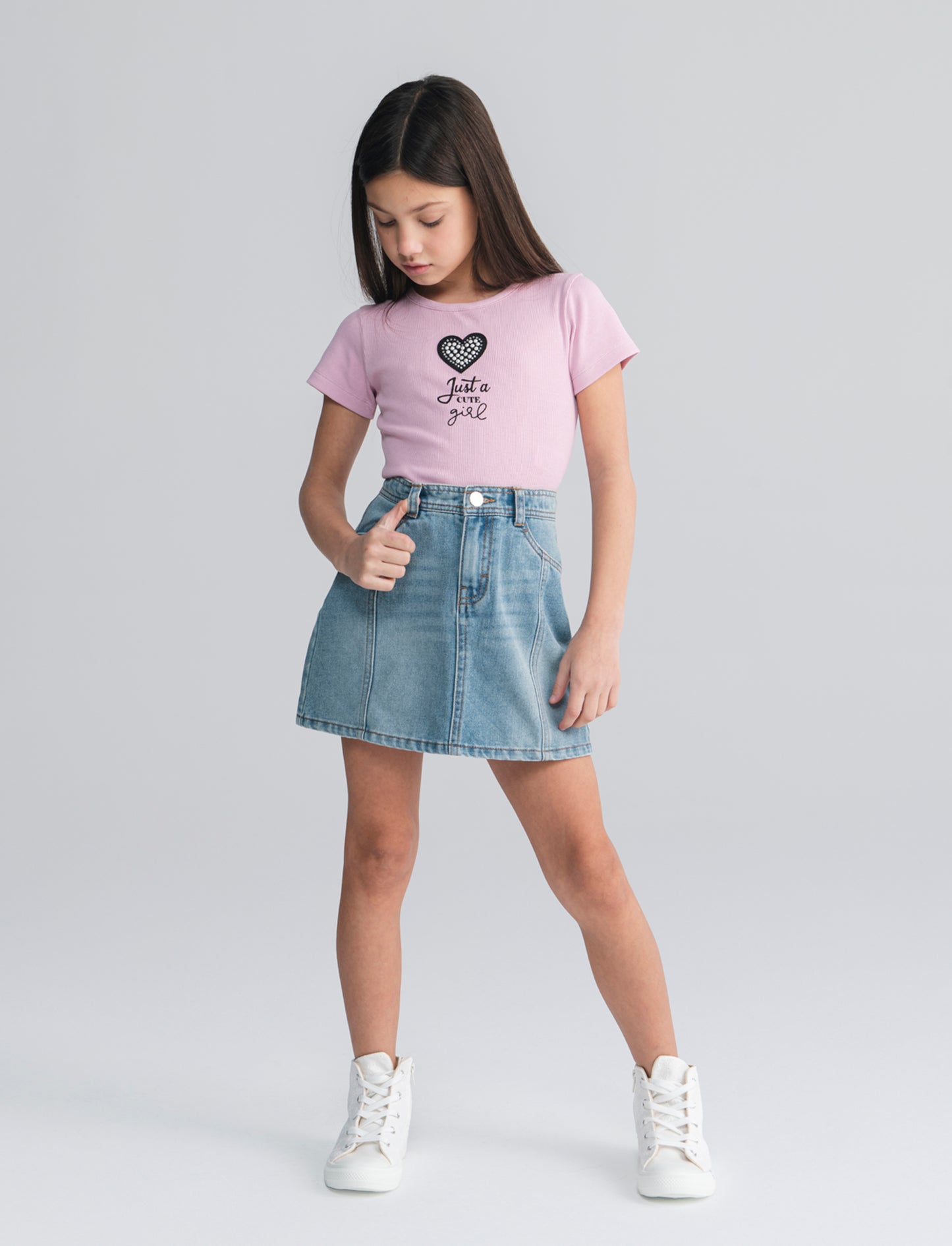 T-shirt mezza manica in costina bambina - Rosa