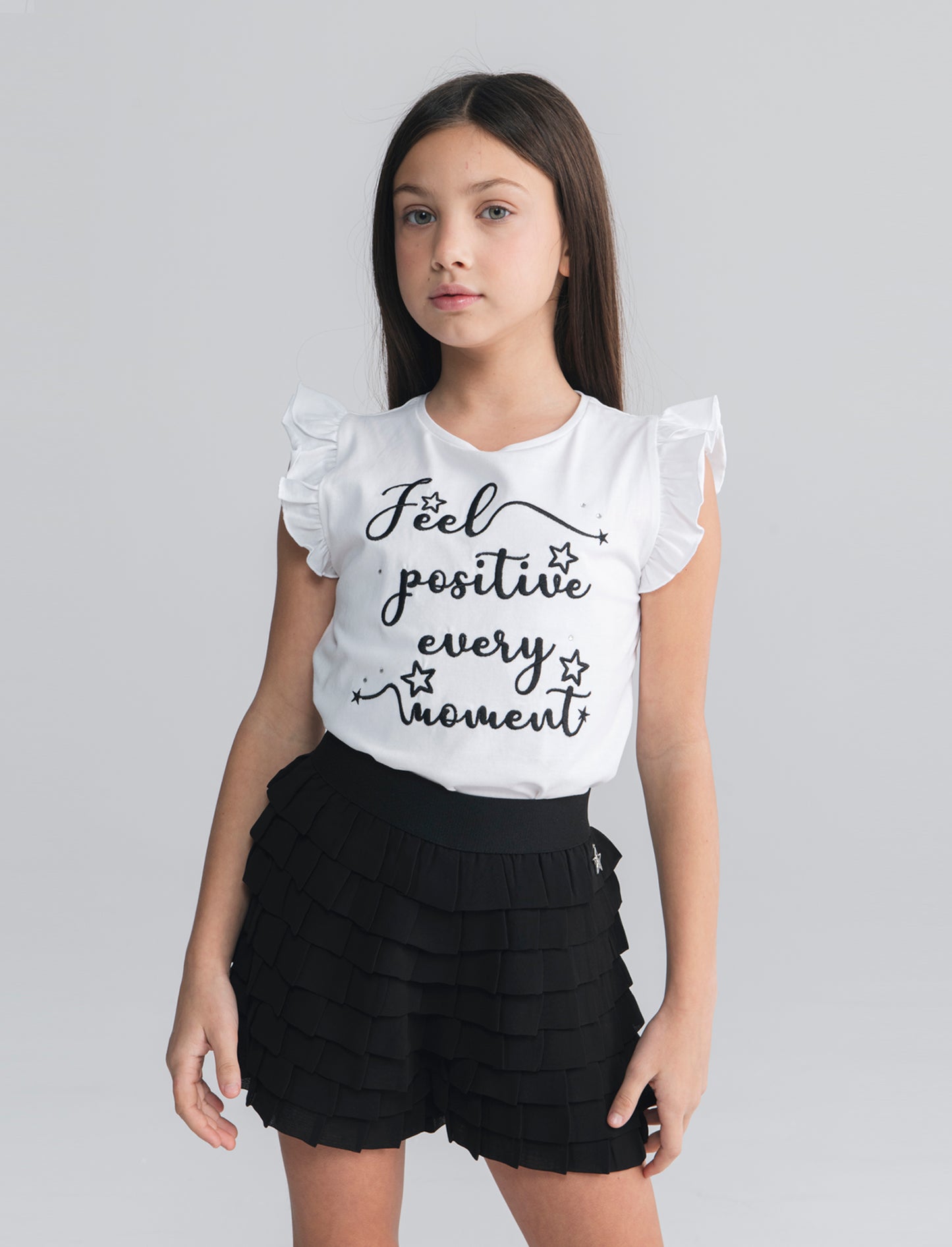 T-shirt bambina in cotone con ricamo - Bianco
